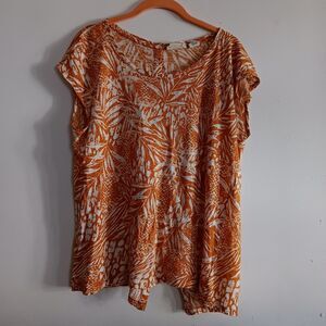 Christian Siriano New York 100% Linen  Mustard Floral Blouse Top Beach Summer